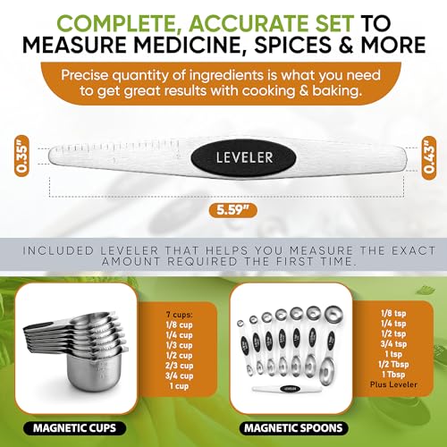 Spring Chef Magnetic Measuring Cups & Spoons Set of 15 with Levelers, Black - color: Black