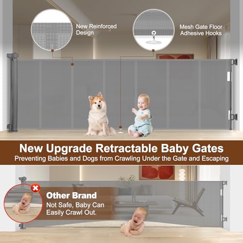 Miumoon 150 inch Reinforced Retractable Baby Gates 34 inch Tall - color: Gray, size: 34" Tall x 150" Wide
