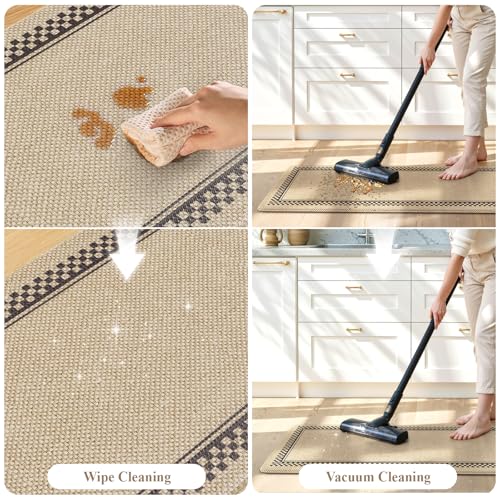 KIMODE Kitchen Mats Cushioned Anti Fatigue, Jute Geometric Kitchen Rugs Set - color: Jute, size: 17.3" x 47"+17.3" x 29"--0.47 inches
