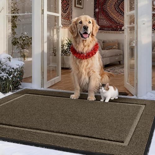 Large Front Door Mat Outside Entrance Indoor Doormat, 48" x 30" Outdoor Mats For Patio Waterproof, Outdoor Door Mats For Outside Entry, Indoor Rugs for Entryway, Sturdy Natural Rubber Entry Mat, Begie - color: Begie, size: 2'6" x 4' (Rectangular)