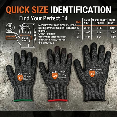 Donfri Level 9 Cut Resistant Work Gloves, Reinforced Thumb - size: Large