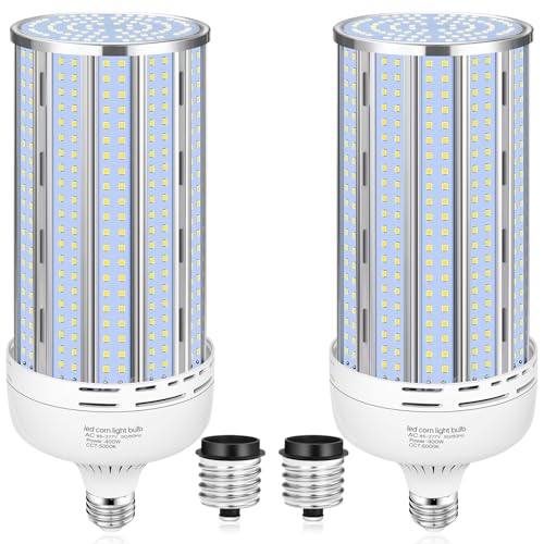 XYCN 2 Pack 400W Corn LED Light Bulb Fanless,5000K Daylight(Eqv.1,200w Mh/Hps/Hid) Non-Dimmable E26/E39 Large Mogul Base LED Cob Lamp 57,000LM for Garage Warehouse Factory Workshop Street Backyard