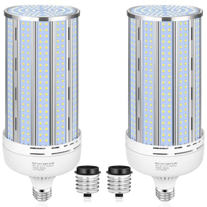 XYCN 2 Pack 400W Corn LED Light Bulb Fanless,5000K Daylight(Eqv.1,200w Mh/Hps/Hid) Non-Dimmable E26/E39 Large Mogul Base LED Cob Lamp 57,000LM for Garage Warehouse Factory Workshop Street Backyard