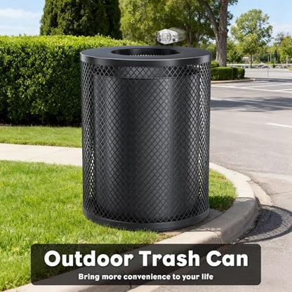 Outdoor Trash Can Commercial, Heavy Duty Large Metal Garbage Can for All Weather Resistant, Garbage Bin Waste Receptacle for Parks, Streets, Patio, Public Spaces - color: Black
