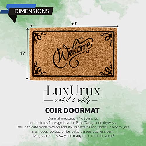 LuxUrux Coco Coir Welcome Mat - Heavy-Duty Backing, 17'' x 30'' Natural Door Mat - Easy to Clean, Beautiful Color for Outdoor and Indoor Use - Home Decor - color: Welcome, size: 17'' x 30''