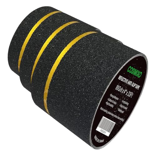 COSIMIXO 4" x 33FT Anti Slip Tape with Reflective Stripe,Premium Grip Tape Non Slip Stair Treads Tape,Non Skid Tape, High Traction Adhesive for Stairs Step Black/Yellow (Pack of 3) - color: Black/Yellow, size: 4Inch x 33Ft (Pack of 3)