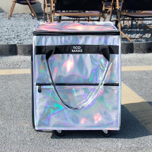 Small Phantom White Reusable Grocery Bag on Wheels, Folding Rolling Tote - color: Phantom White, size: Small