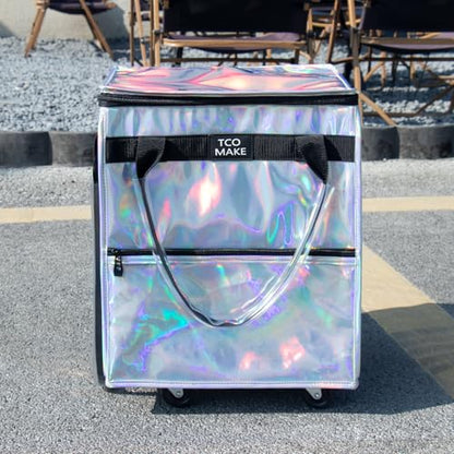 Small Phantom White Reusable Grocery Bag on Wheels, Folding Rolling Tote - color: Phantom White, size: Small