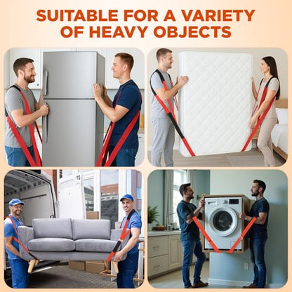 NOCOEX Moving Straps for Lifting 2-Person: Shoulder Lifting Straps System - color: Red