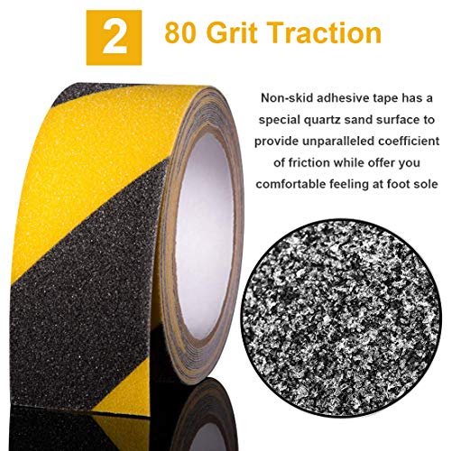RELIANCER Anti Slip Safety Grip Tape 4inx60ft Non Skid Tread Safety Tape with High Traction Grit Yellow & Black Marking Self-Adhesive Tape Hazard Caution Warning Tape for Stairs Steps Deck - color: Yellow&Black, size: 4"×60'