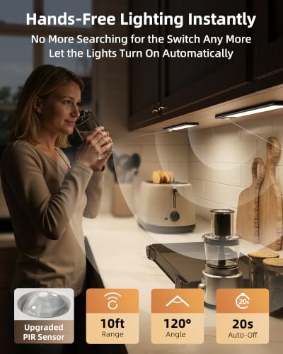 EZVALO 10" Under Cabinet Lights, 2500mAh USB-C Rechargeable Motion Sensor Light, 3 Color Temps, 5-Level Dimmable Magnetic Wireless Closet Lights for Kitchen, Pantry, Stairs (2 Pack) - color: Black, size: 10 Inch
