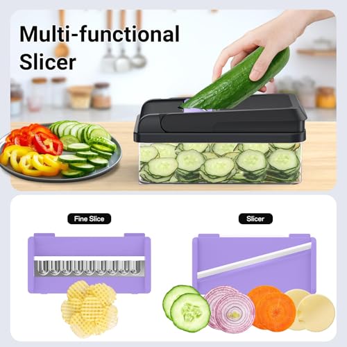 15-in-1 Vegetable Chopper with 10 Blades, Food Veggie Cutter, Purple - color: Purple, size: 10 Blades