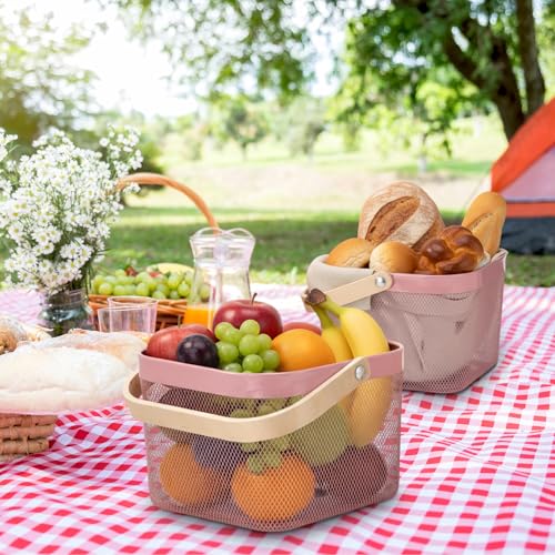 Roshtia 6 Pcs Metal Mesh Basket with Handle, Warm Garden Basket for Fall - color: Pink, size: 9.65 x 9.65 x 7.09 Inch