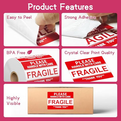 3 x 2 inch Fragile Stickers for Shipping and Moving (12 Rolls, 6000 Labels) - size: 3" x 2"