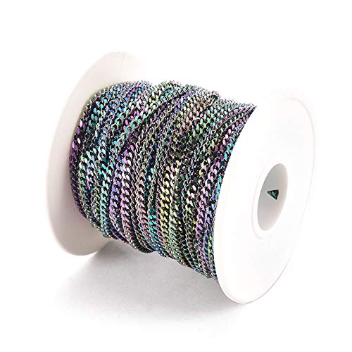 Craftdady 32.8 Feet Stainless Steel Twisted Curb Chain Link Multi-Color Unwelded Cable Cross Chain 4x3mm with Spool for Jewelry Pendant Necklace Bracelet Making - color: Multi-Colors, 10 Meters, 4x3mm