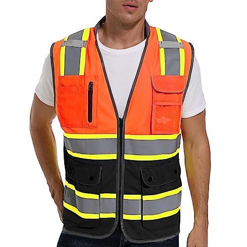 ArcRidge Reflective Safety Vest for Men and Women - High Visibility Construction Vest - Dual Tone Reflective Strips - color: Orange-black, size: 3X-Large