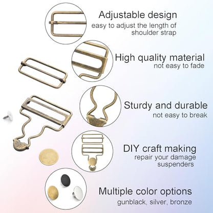 CooBigo 6Sets 1-1/4 Inch Metal Jeans Buckles, Overalls Buckles with Adjustable Tri Glide Buckle and Buttons for Bib Pants Suspender Sewing Accessory (Bronze) - color: 1-1/4" Bronze 6sets