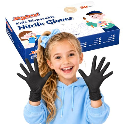 Kids Disposable Gloves, 5-Mil Safe Black Nitrile, XS, 50Ct - color: Black of 50pcs, size: X-Small
