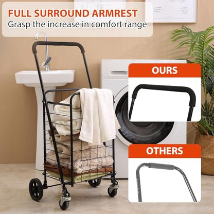 Siffler Grocery Shopping Cart with 360° Swivel Wheels Folding Utility Cart with Easily Collapsible Cart with Extended Foam Cover, Trolley for Laundry, Groceries, Travel (Black, Small) - size: Standard Small+No Bag