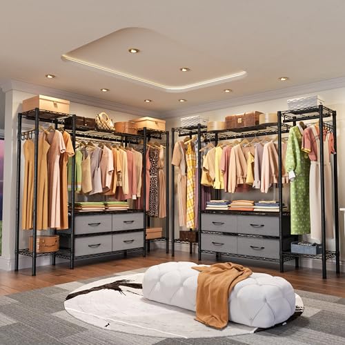 Golpart Heavy Duty Clothes Rack Metal Wardrobe with Adjustable Wire Shelves - color: Black, size: 15.75"D x 61"W x 76.5"H
