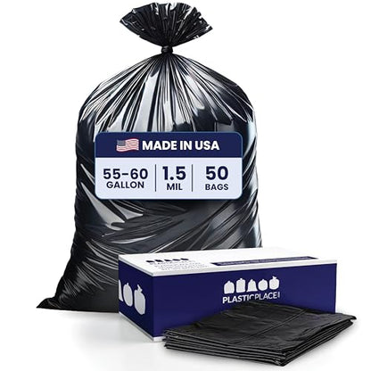Plasticplace 56 gallon Trash Bags │ 1.5 Mil │ Black Heavy Duty Garbage Can Liners │ 38” x 58” | 50 Count (Pack of 1) - color: Black, size: 50 Count (Pack of 1)
