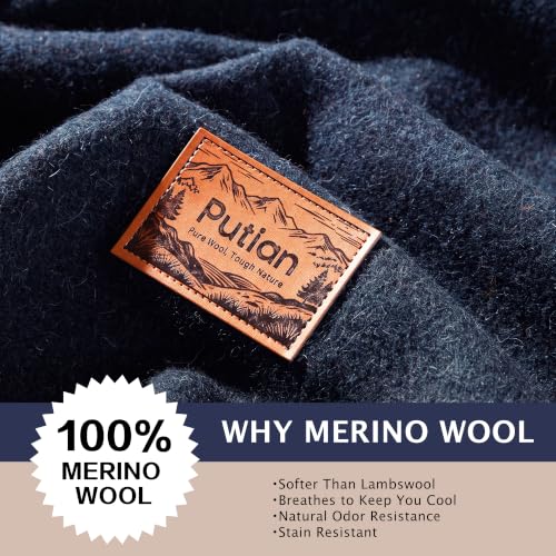PuTian 100% Wool Blanket - Camping Outdoor Blanket,63"×87", Blue - color: Blue, size: 63" × 87"