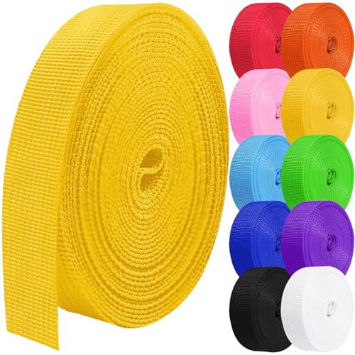 Polypropylene Webbing 1 Inch 1.5 inch 2 inch Nylon Webbing Straps, 5 10 25 50 100 Yards Webbing Strapping - color: Yellow, size: 1.5 Inches x 25 Yards