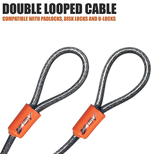 BV 2.5FT Bike Cable with Loops - 5mm (3/16 Inch) Cut-Resistant Braided Steel Cable - Versatile & Weatherproof - Small Security Cable Lock, Security Chain for Padlock, Chain Lock, Wire Lock - color: Single, style: 2.5 FT