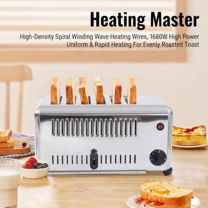 Commercial Conveyor Toaster,1680W Electric Conveyor Belt Toaster with 6 Slice Capacity, Stainless Steel Toast Machine with Adjustable Timer,for Restaurant Bakery Cafe Home Kitchen