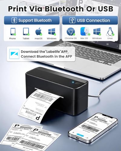 Phomemo Bluetooth Shipping Label Printer,241BT Label Printer & 20Pcs Labels - color: Black
