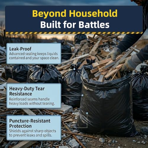 55-60 Gallon Garbage Bags,60pack 38"x53" Heavy Duty Trash Bags,2.2mil,Black Contractor Trash Bag for Kitchen, Industrial, Lawn, Commercial Use, Strong Tall Kitchen Trash Bags