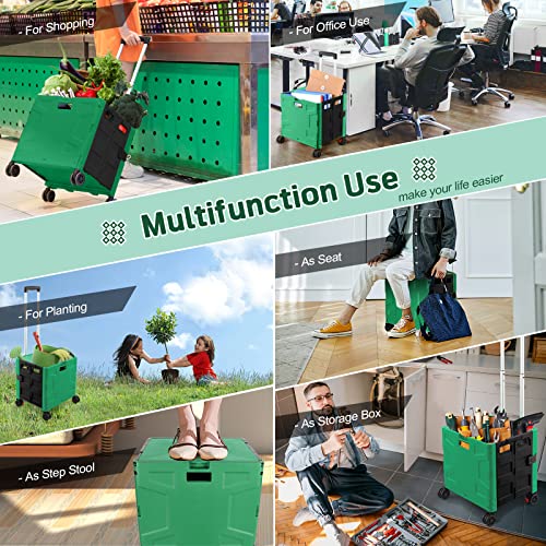 FELICON Folding Utility Cart Rolling Crate Handcart Basket-Dark Green+Black - color: Dark Green & Black, size: FW548-Hidden Lid