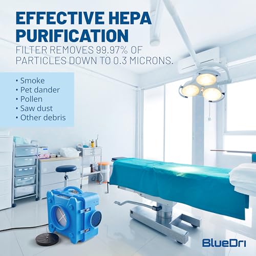 BlueDri Air Shield 550 HEPA Air Scrubber, Water Damage Restoration Equipment Air Purifier, Covers 1400 Sq. Ft, Daisy Chain Capable, For Commercial Use, Blue, BD-AS-550 - color: Blue