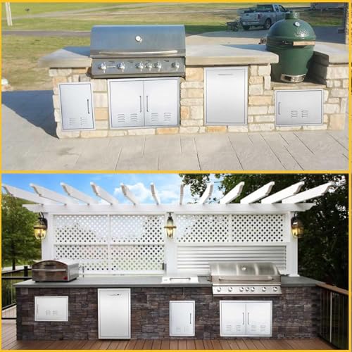 Outdoor Kitchen Doors, 23x17 Inch 304 Stainless Steel BBQ Access Door with Vent, Double Steel Doors for Outdoor Grill Island - size: 23W x 17H-Right