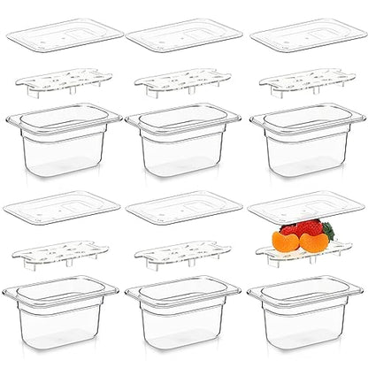 Sunnyray 6 Set Plastic Food Pans, 1/9 Size Square Containers, 4 Inch Deep