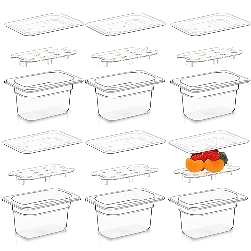 Sunnyray 6 Set Plastic Food Pans, 1/9 Size Square Containers, 4 Inch Deep