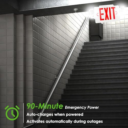 Gruenlich Exit Sign with Emergency Light, Battery Backup, 6 Pack - size: 6-Pack