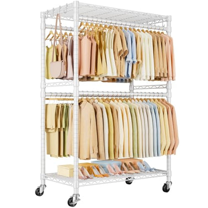 ULIFHOME Rolling Clothes Rack, Clothing Racks for Hanging Clothes, White - color: White, size: P4 Plus