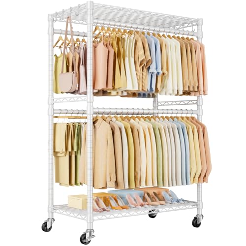 ULIFHOME Rolling Clothes Rack, Clothing Racks for Hanging Clothes, White - color: White, size: P4 Plus