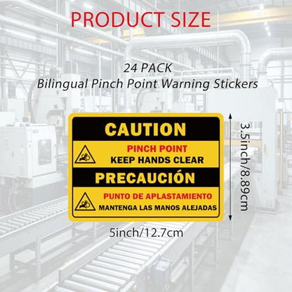 24 Pack 5 x 3.5 Inch OSHA Compliant Bilingual Pinch Point Warning Stickers