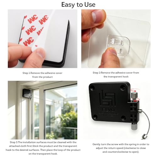 Lily's Home Drill-Free Automatic Door Closer - Strong Spring Tension, Full Control on Closure Speed & Strength, for Sliding Screen, Storm, Bathroom, Bedroom & Cabinet Doors (2 Pack - Black) - size: 2 Pack - Black