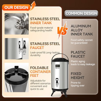 Commercial 2-Gallon Beverage Dispenser with Stand, Hot and Cold, Silver - color: Silver
