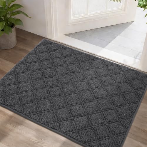 BEQHAUSE Dirt Trapper Door Mat 24" x 36" Non-Slip Washable, Dark Grey - color: Dark Grey, size: 24" X 36" (Rectangular)