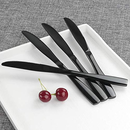 Teyyvn 16-Piece Black Stainless Steel Dinner Knives, Cutlery Table Knives