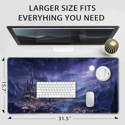 Fantasy Castle Night Large Gaming Mouse Pad Desk Mat 31.5"x15.7" - color: Fantasy Castle