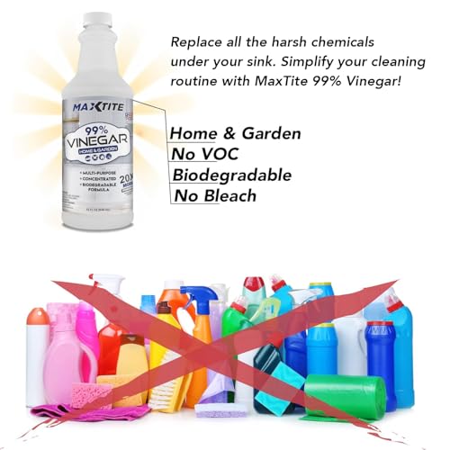 Maximum Strength 99% Vinegar for Home & Garden Cleaning (4 Pack of 32 oz Bottles) - 100% Natural Cleaning Solution