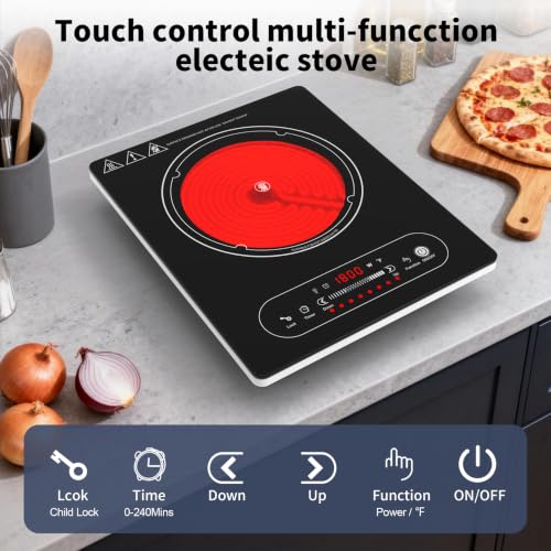 VBGK Single Burner Electric Cooktop,110V 1800W Electric Stove Top with LED Touch Control,8 Power Levels, 4H Timer, Safety Lock,portable single burner cooktop Overheat protection - size: single electric burner