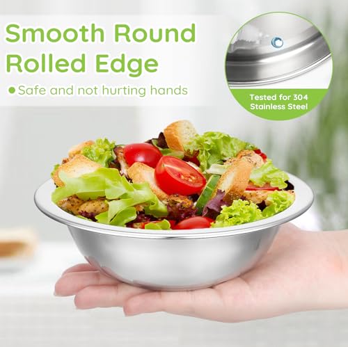 304(18/8) Stainless Steel Mixing Bowls for Kitchen, 4 Pack 6.3" 13.67 fl.oz Metal Mixing Bowls Set Stackable for Baking Serving Cooking Food Prep Storage Dishwasher Safe Lightweight - size: 6.3"