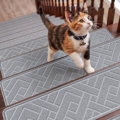 Non Slip Stair Treads for Wooden Steps, 15 Pack 8"x30", Light Grey - color: Light Grey, size: 8" x 30"