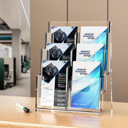FUCDTEFC 2 Pack Acrylic Brochure Holder 8.5x11 & 4 x9 Inches Universal, Clear 3 Tier Magazine Stand Brochure Display Stand w Removable Divider, Literature Flyer Holder for Wall Mount or Countertop - size: 2 Pack 3-Tier Brochure Holder